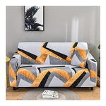 Daesar Stretchable Couch Covers, Full Couch Cover Geometric Pattern Sofa Slipcovers Grey Black Orange (Polyester 1 Seater)