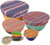 PHOGARY Set of 5 Reusable Food Cover, Elastic Fabric Covers Multi Purpose Food Storage Dish Covers Can Lids, Fruit Vegetable Meat Preservation Fresh Keeping Cover Elasticated, Aztec