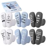 Vyuwast 6 Pairs Baby Socks with Funny Quotes for 6-12 Months Baby Boys, Soft Cotton Anti-Slip Grip Ankle Socks with Gift Box for Newborn Toddler Infant Kids, Gifts for Baby Shower (Blue,Grey,White)