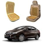 Oshotto Car Wooden Bead Seat Cushion with Velvet Border Compatible with Honda City 2020-2023 - Beige - 1 Piece