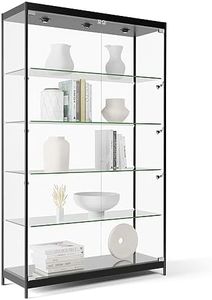 Displays2go 48 Inch Glass Display Case, Nine LED Lights, Four Shelves, Lockable Hinged Doors - Black (LESC4816BK)