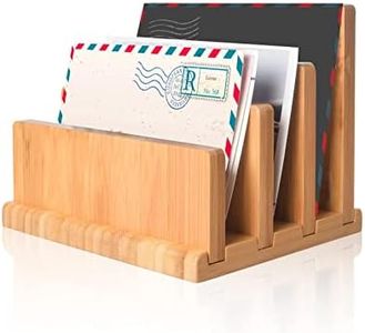 wishacc Bamboo Mail Organizer with Rubber Feets, Vertical Desk Letter/Envelope/File/Paper/Folder/Bill Holder for Office & Home, Small 3 Sections Desktop Office Supplies Incline Sorter Rack