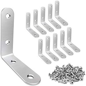 LuckIn 20 Pcs L Bracket Stainless Steel Corner Brace Sets, 90 Degree Right Angle Shelf Brackets with Screws for Wood Furniture, Chairs, Table, 50mm x 50mm, Silver, 2 Inch