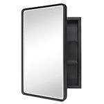 TEHOME Farmhouse Black Metal Framed Recessed Bathroom Medicine Cabinet with Beveled Mirror Rounded Rectangle Bathroom Medicine Cabinet 16x24 inch