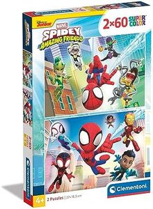 Clementoni- Marvel Spidey And His Amazing Friends Supercolor Friends-2x60 (Include 2 60 Pezzi) Bambini 4 Anni, Puzzle Cartoni Animati-Made in Italy, Colore Multilingua, 21625