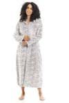 Camille Women's Super Soft Fleece Housecoat - Luxury Zip Up Bathrobe - Long Sleeved & Side Pockets Grey Animal 14-16