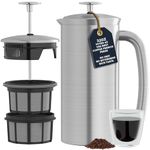 ESPRO Fathers Day Cafetiere for Dad, Pro P7 Brushed Stainless Steel 304, Patented Double Walled Micro-Filter, Insulated Grit-Free Brew, Heat Resistant BPA Free, 945 ML