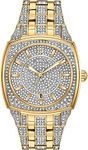 Bulova Men's Crystal Phantom 3-Hand Date Quartz Cushion Shaped Case Watch, Pave Crystal Dial, 40mm, Gold Tone, Crystal Quartz Two-Tone Stainless Steel Bracelet Crystal