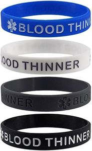 "BLOOD THINNER" Medical Alert ID Silicone Bracelet Wristbands 4 Pack