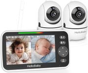 HelloBaby Baby Monitor with 2 Cameras and Night Vision, 5'' Split Screen Dual Baby Monitor with 30-Hour Battery, Pan-Tilt-Zoom Video Baby Monitors, No WiFi, ECO, 2-Way Audio, 8 Lullabies, 1000ft Range