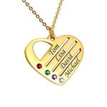 HooAMI Love Pendant Heart Necklace with Birthstones - Personalized Family Friendship Necklace - Engraved with Any Names Mother's Day Gift (4 Names, Gold)