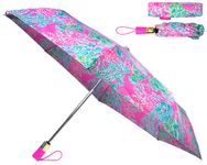 Lilly Pulitzer Women's Travel Umbrella with Automatic Open/Close and Storage Sleeve, Seaing Things