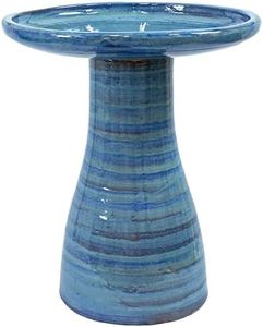 Sunnydaze 21" H Ceramic Bird Bath for Outside - Hand-Painted Outdoor Bird Bath Bowl, UV/Frost-Resistant Finish - Cloud Swirl