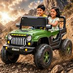 Wishmaster Army Green 4x4 Electric Ride-On Jeep for Kids – Big Wheels, Dual Seat, Music & LED Lights | Off-Road Adventure Car