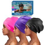 3 Pack Extra Large Swim Cap for Braids and Dreadlocks,Waterproof Silicone Swim Cap for Women,Long Hair Swim Cap Swim Hat Cover Ear Bathing Shower Swimming Cap