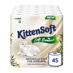 Regina KittenSoft Soft Bamboo - 45 Rolls of Toilet Tissue 3 Ply, 160 Sheets, Naturally Soft For Your Skin, Toilet Tissue made with Bamboo Fibres, 30% PCR Plastic Packaging, FSC Certificated