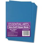 Essential Arts Extra Soft 100 x 150mm Double Sided Blue Polymer Blocks Pack of 5 – 3mm Super Soft Relief Printing Sheets for Easy Lino Carving Art and Craft