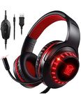 Pacrate Gaming Headset for PS4 Xbox One PC with Noise Cancelling Microphone Stereo Surround Sound Headphone with LED Light Intense Bass for Computer Laptop Mac (Black Red)