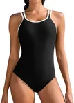 beautyin One Piece Swimsuit Women Athletic Training Racerback Swimming Suit Black