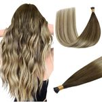 DOORES I Tip Hair Extensions Real Hair, Balayage Walnut Brown to Ash Brown and Bleach Blonde 18 Inch 50g/50s, I Tip Hair Extensions Real Hair Extensions