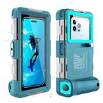 Professional Underwater Phone Case for Snorkeling Diving [50ft/15m] Waterproof Scuba Swimming Photo&Video Universal Housing for iPhone 15 Pro Max/14/13/12/Xr/X/Xs Samsung Galaxy S23/S22 Teal-Blue