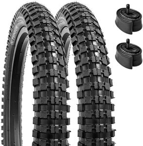 YunSCM 2-PCS 18" Bike Tires 18x2.40/64-355 60TPI and 18" Bike Tubes Schrader Valve with 2 Rim Strips Compatible with Mountain/Off Road Bike 18x2.35 18 x 2.40 Bike Tires and Tubes (Y-338)