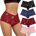 Avidlove Lace Boyshort Panty Sexy Underwear for Women Half Back Coverage Panties High Waisted Thongs Pack of 4