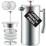 Belwares Large French Press Coffee Maker - 50oz Coffee Press, French Press Stainless Steel - Insulated French Coffee Press, Metal French Press Large - 1.5L