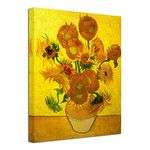 Wieco Art - Modern Abstract Flowers Giclee Canvas Prints Stretched and Framed Artwork Vase with Fifteen Sunflowers by Van Gogh Oil Paintings Reproduction Pictures on Canvas Wall Art for Home Décor