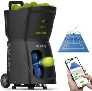 PUSUN PT-Smart Tennis Ball Machine: App Control,12 Drills,6-Level Spin,28-Pt,14 Padel Modes,75 MPH,32.6 lbs,100+ Ball, 5H Battery, Portable, for Fitness,Coaches,Solo Practice,Pros,School (Black)
