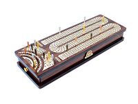 House of Cribbage - Continuous Cribbage Board/Box Inlaid in Rosewood/Maple : 4 Track - Side Drawers with Score Marking Fields for Skunks, Corners and Won Games