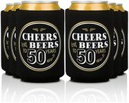 Birthday Koozies - Cheers and Beers to 50 Years | 50th Birthday Party Gifts for Men - Decorations for Retirement/Anniversary Favor | Can Coozies Cooler Covers | Insulated Beer Bottle Holder