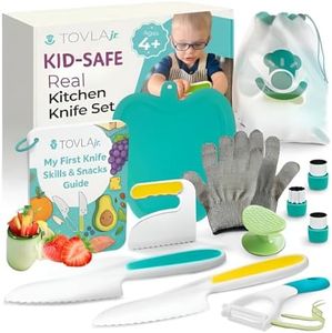 Tovla Jr. Ultimate Montessori Kids Cooking Gift Set – Real Knife, Chopper, Safety Gloves, Peeler, Cutters, Cutting Board & Recipe Cards – Ages 4–10