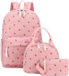 Bluboon School Backpack Teens Girls Boys Kids School Book Bags with Lunch Box Pencil Bag, Corduroy-pink, Classic