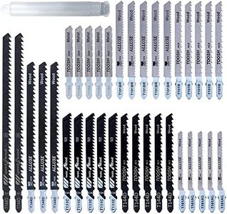 35Pcs Jig Saw Blade Set T-Shank Fast Cut Down Jigsaw Blade Jig High Carbon Steel Assorted Blades Saw Cutting Tool for Thin Metal Wood Plastic Cutting Compatible with Most Jig Saw