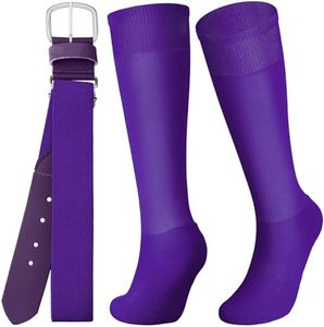 Zhanmai Baseball Belt and Socks Combo Adjustable Softball Socks and Belt Elastic Waist Belt for Youth Boys and Girls, Purple, One size