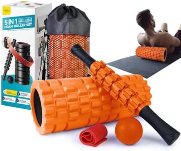 Krightlink 5 in 1 Foam Roller Set for Deep Tissue Muscle Massage, Trigger Point Fitness Exercise Foam Roller, Massage Roller, Massage Ball, Stretching Strap, for Whole Body (Orange Black)