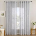 MIULEE Linen Curtains 84 Inch Length for Living Room Rod Pocket Back Tab Grey Thick Linen Blend Farmhouse Burlap Light Filtering Semi Sheer Window Drapes for Bedroom 2 Panel