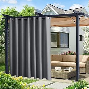 NICETOWN Canvas Outdoor Curtains Extra Wide for Patio Waterproof, Rustproof Grommet Outside Vertical Drapes for Gazebo & Porch & Cabana, W100 x L84, Dark Grey, 2 Panels