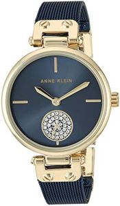 Anne Klein Women's Premium Crystal Accented Mesh Bracelet Watch, Blue/Gold, Japanese