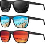 ROCF ROSSINI 3 Pack Polarized Sunglasses For Men Lightweight Sun Glasses With Uv Protection For Driving Fishing Golf (Black+Ice Blue+Red),Rectangular