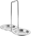 Vamotto Vertical Spoon Rest Holder with Two Resting Dishes, Stainless Steel Soup Ladles Holders, Standing Spoon Racks for Hotpot Restaurant, Buffet, Fast Food Restaurant, Kitchen Decor Tool (Silver)