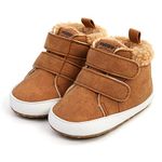 FAMI Baby Warm Booties Newborn Boy Girl Boots Cozy Fur Shoes Hook and loop Toddler Booties First Walker Winter Crib Boots-Brown