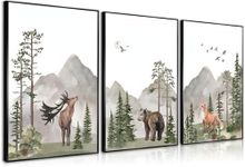 YBARTZQ Woodland Nursery Wall Art Wild Animals Forest Wall Decor Prints Adventure Theme Canvas Posters Deer Bear Fox Watercolor Pictures Paintings for Boys Room Girls Room 3Pcs 12x16in Unframed