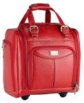 BRAND LEATHER Genuine Leather Underseat Carry-On Rolling Travel Luggage Bags (RED)