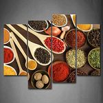 4 Panel Colorful Spice in Spoon Gather Together in Table Both Power Granulate and Slice Pices Wall Art Painting The Picture Print On Canvas Food Pictures for Home Decor Decoration Gift