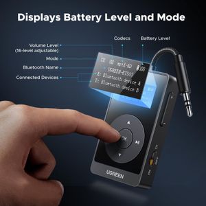 UGREEN Bluetooth 5.3 Transmitter Receiver – aptX, 32H Playtime, Dual Connection, 2-in-1 Adapter for Airplane, Car, TV, Headphones