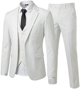 YND Men's Slim Fit 3 Piece Suit Set with Stretch Fabric, One Button Blazer Vest Pants, Solid Party Wedding Dress, Jacket Waistcoat and Trousers with Tie Pure White