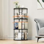 OCTORO 3 Tier Rotating Bookshelf, 360° Corner Bookshelf Tower, Round Revolving Bookcase with Adjustable Levels, Spinning Book Shelf for Home Office, Bedroom, Living Room, 45 x 45 x 97cm, Black