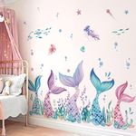 wondever Mermaid Tail Wall Stickers Under The Sea Mermaid Bubble Seaweed Peel and Stick Decals Wall Art for Girls Bedroom Decor Baby Nursery Bathroom